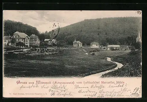 AK Marxzell im Albtal, Teilansicht mit Luftkurhotel Marxzeller Mühle