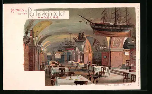Künstler-AK Hamburg, Gasthaus Rathsweinkeller - Grundsteinkeller