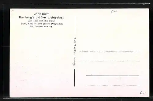 AK Hamburg, Gasthaus Lichtpalast Prater - Innenansicht