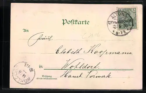 Lithographie Hamburg, Hamburgerin in Tracht, Freihafen, Glitzerperlen