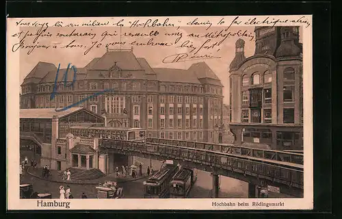 AK Hamburg, Hochbahn beim Rödingsmarkt