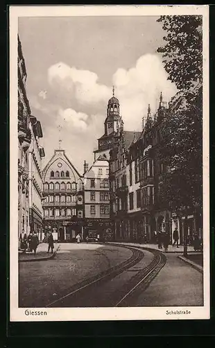 AK Giessen, Schulstrasse mit Kirche