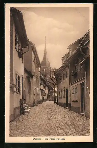 AK Weimar, Friedensgasse mit Kirche