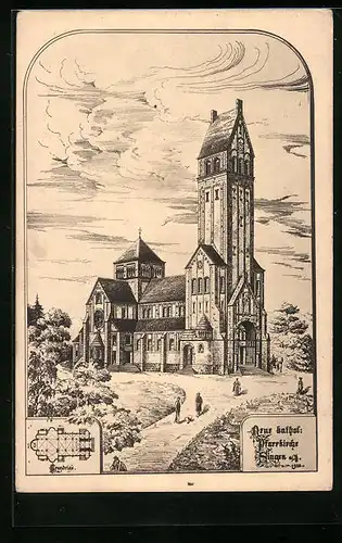 Künstler-AK Singen, Katholische Pfarrkirche