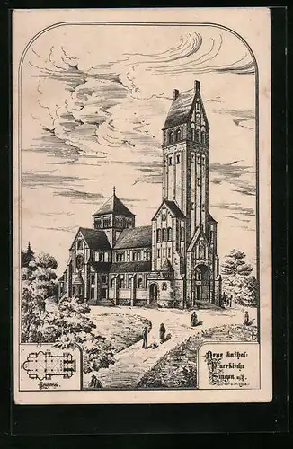 Künstler-AK Singen, Katholische Pfarrkirche