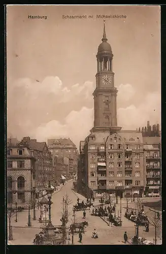 AK Hamburg-Neustadt, Schaarmarkt mit Michaeliskirche