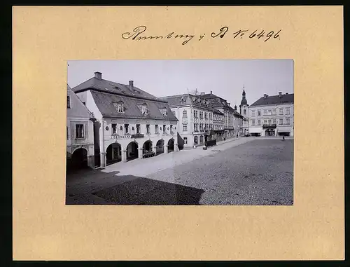 Fotografie Brück & Sohn Meissen, Ansicht Rumburg / Böhmen, Marktplatz mit Fleischerei J. Grohmann