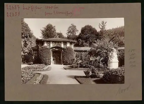 Fotografie Brück & Sohn Meissen, Ansicht Bad Elster, Salzquelle mit Parkanlagen und Statue