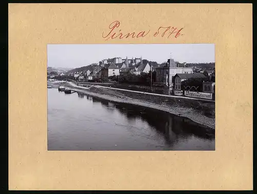 Fotografie Brück & Sohn Meissen, Ansicht Pirna, H. Föerster's Elbterrasse, Schiffsanleger & Schloss