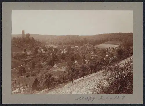 Fotografie Brück & Sohn Meissen, Ansicht Tautenburg i. Thür., Teilansicht der Ortschaft mit altem Turm