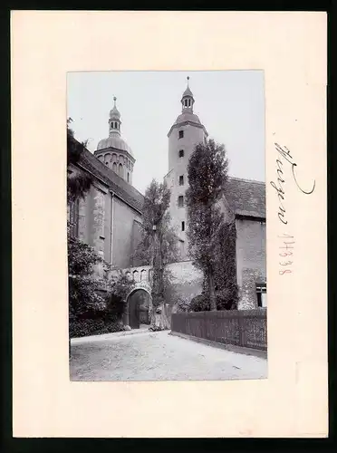 Fotografie Brück & Sohn Meissen, Ansicht Wurzen i. Sa., Am Haupteingang des Königlichen Amtsgericht
