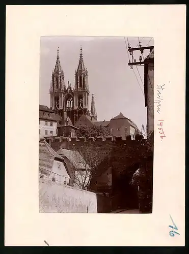 Fotografie Brück & Sohn Meissen, Ansicht Meissen i. Sa., Schlossbrücke und Dom, Wagners Weinschänke