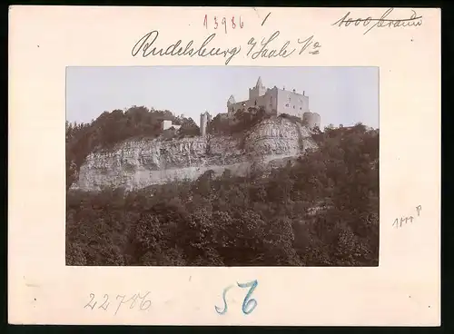 Fotografie Brück & Sohn Meissen, Ansicht Rudelsburg a. Saale, Blick zur Rudelsburg