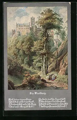 Künstler-AK Wartburg aus dem Wald gesehen