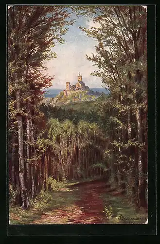 Künstler-AK Durchblick von der Hohensonne nach der Wartburg