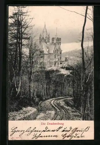 AK Die Drachenburg von der Bergbahn aus betrachtet