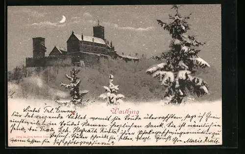 AK Wartburg in sternklarer Winternacht