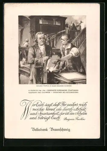 AK Benjamin Franklin in seiner Druckerei zu Boston