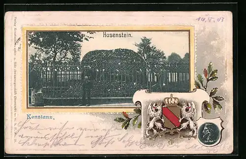 Passepartout-Lithographie Konstanz, Husenstein, Wappen