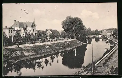 AK Plau, Wall mit Bäumen