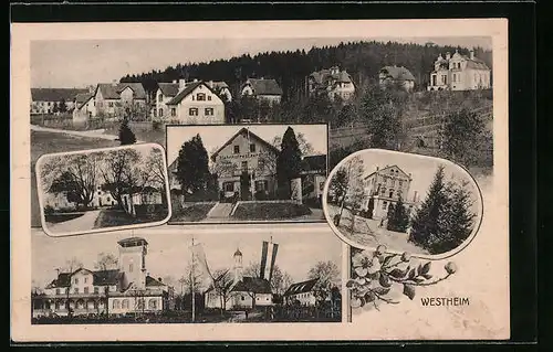 AK Westheim, Bahnhofsrestaurant, Kurhaus, Ortspartie