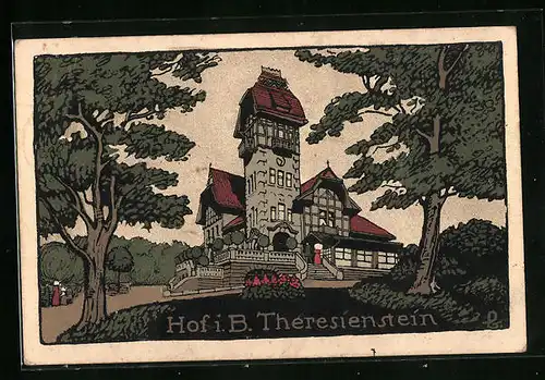 Steindruck-AK Hof i. B., Theresienstein