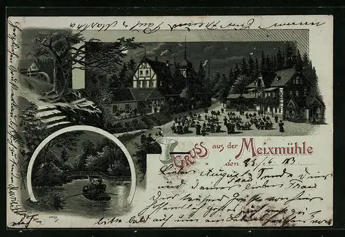 Mondschein-Lithographie Dresden, Gasthaus Meixmühle, Kahnpartie