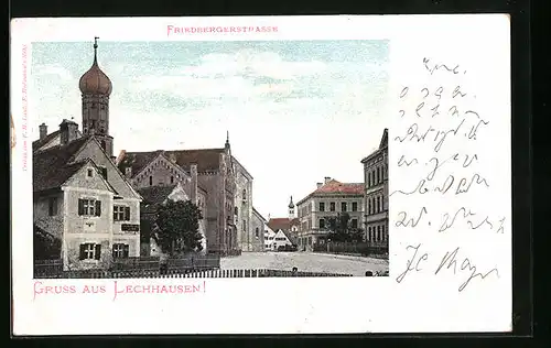 AK Lechhausen, Friedbergerstrasse mit Kirche