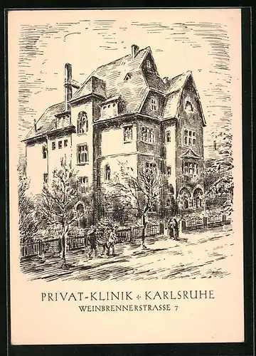 Künstler-AK Karlsruhe, Privat-Klinik, Weinbrennerstrasse 7