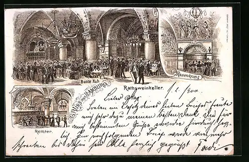 Lithographie Hamburg, Rathsweinkeller, Bunte Kuh