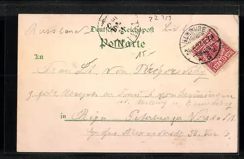 Lithographie Hamburg, Hafen mit Segelschiffen, Rathaus, Frauen in Tracht