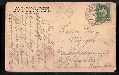 AK Partenkirchen, Jeschke`s Hotel mit Halle