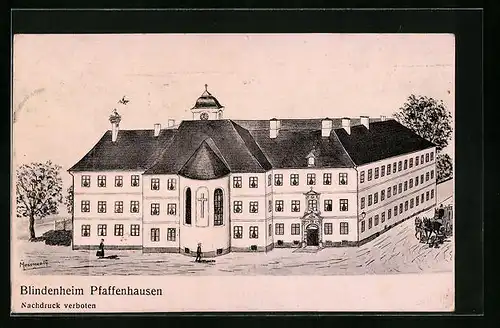 Künstler-AK Pfaffenhausen, Ansicht des Blindenheimes