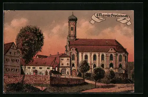 Künstler-AK Maria Steinbach, Kirche in Abendstimmung