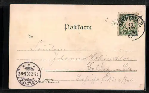 Lithographie Bayreuth, Totalansicht mit Richard Wagner und Schloss