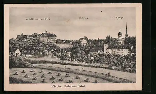 Künstler-AK Untermarchtal, Mariahilf mit gut Hirten und St. Agnes