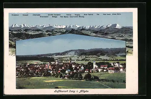AK Isny i. Allgäu, Ortsansicht mit Bergpanorama