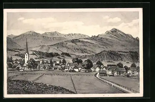 Künstler-AK Durach b. Kempten, Ortsansicht mit Kirche