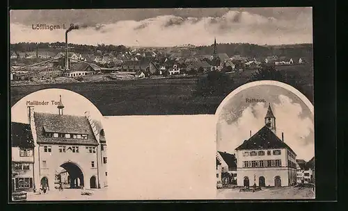 AK Löffingen i. B., Mailänder Tor mit Rathaus
