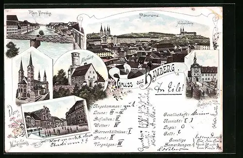Lithographie Bamberg, Klein-Venedig, Panorama, Altenburg