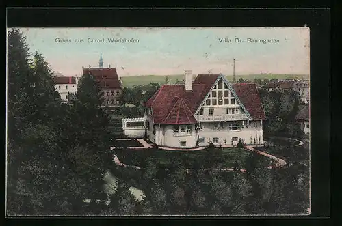 AK Wörishofen, Villa Dr. Baumgarten aus der Vogelschau