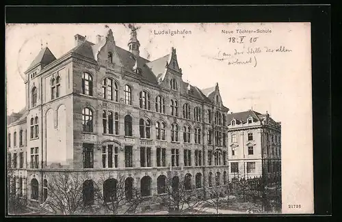 AK Ludwigshafen, Neue Töchter-Schule aus der Vogelschau