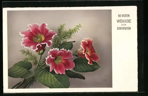 AK Glückwünsche zur Konfirmation mit Blumenbouquet