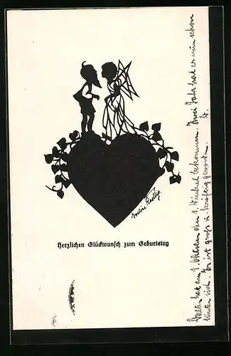 Künstler-AK Glückwunsch zum Geburtstag mit Herz und Fee