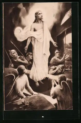 Künstler-AK Auferstehung von Jesus mit Engeln