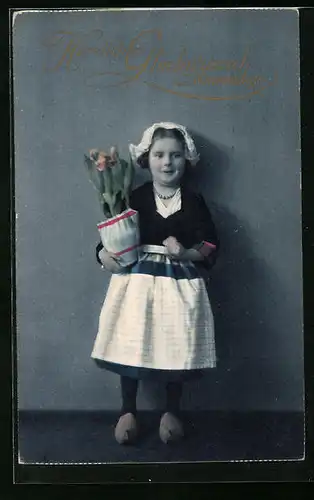 AK Kind mit Blumen zum Namenstag