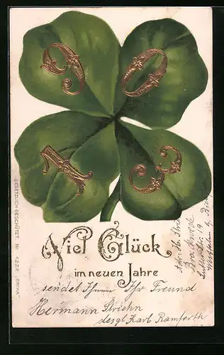 Präge-AK Kleeblatt mit Jahreszahl 1903 zum Neujahr