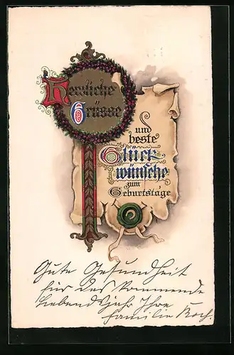 Präge-AK Herzliche Glückwünsche zum Geburtstag mit Hufeisen