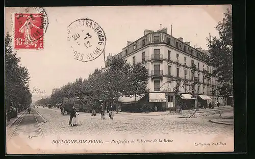 AK Boulogne-Sur-Seine, Perspective de l'Avenue de la Reine