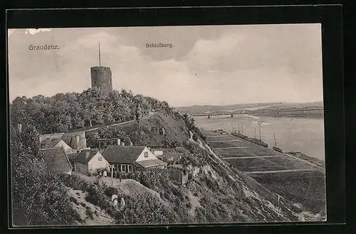 AK Graudenz, Ortspartie am Schlossberg, Brücke